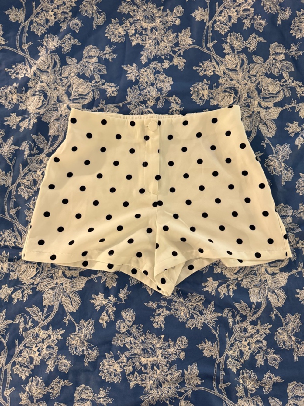 Lulumari White High-Waist Polka Dot Shorts with Black Dots
